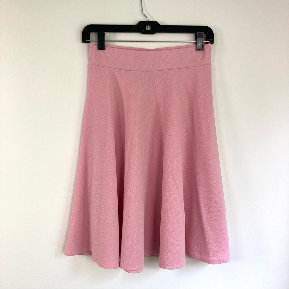 Light Pastel Pink A-Line Midi Skirt with Stretch